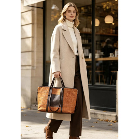 Grand Sac Cabas Femme 30% Cuir et 70% Daim – Sac Shopping Tendance