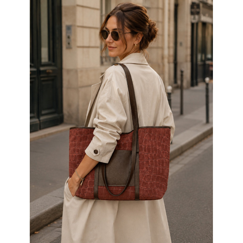 Grand Sac Cabas Femme 30% Cuir et 70% Daim – Sac Shopping Tendance