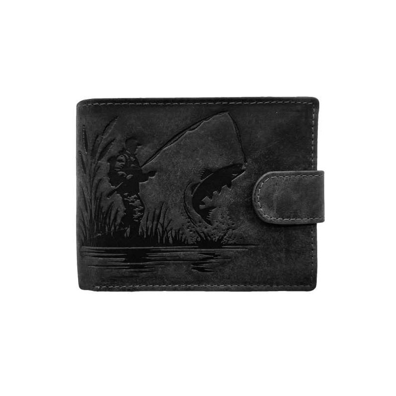Porte-monnaie La Pêche en cuir vachette – Motif pêcheur et poisson