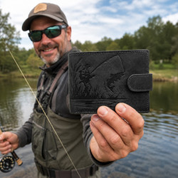 Porte-monnaie La Pêche en cuir vachette – Motif pêcheur et poisson
