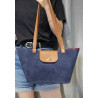 Sac cabas en daim avec pochette rouge et anses cuir