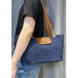 Sac cabas en daim avec pochette rouge et anses cuir