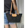 Sac cabas en daim noir avec pochette rouge et anses cuir