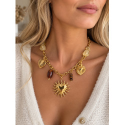 Collier femme acier inoxydable doré avec pendentif cœur soleil