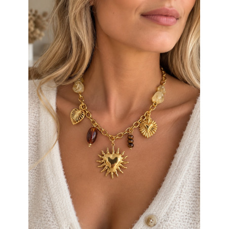 Collier femme acier inoxydable doré avec pendentif cœur soleil