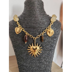 Collier femme acier inoxydable doré avec pendentif cœur soleil