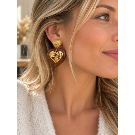 Boucles d’oreilles cœur femme dorées en acier inoxydable