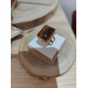Bague rectangle pierre marron dorée ajustable – Acier inoxydable