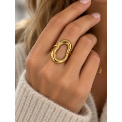 Bague dorée ovale effet sculptural ajustable – Acier inoxydable