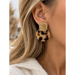 Boucles d’oreilles dorées effet écaille marron – Acier inoxydable