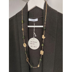 Collier long doré pierres vertes et pendentifs – Acier inoxydable