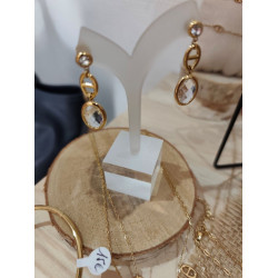 Boucles d’oreilles dorées pendantes avec cristaux facettés – Acier inoxydable