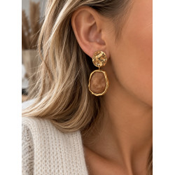 Boucles d’oreilles dorées avec pierre marron – Acier inoxydable