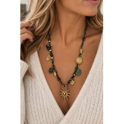 Collier bohème vert et doré avec pierres naturelles – Acier inoxydable
