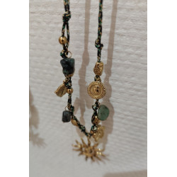 Collier bohème vert et doré avec pierres naturelles – Acier inoxydable