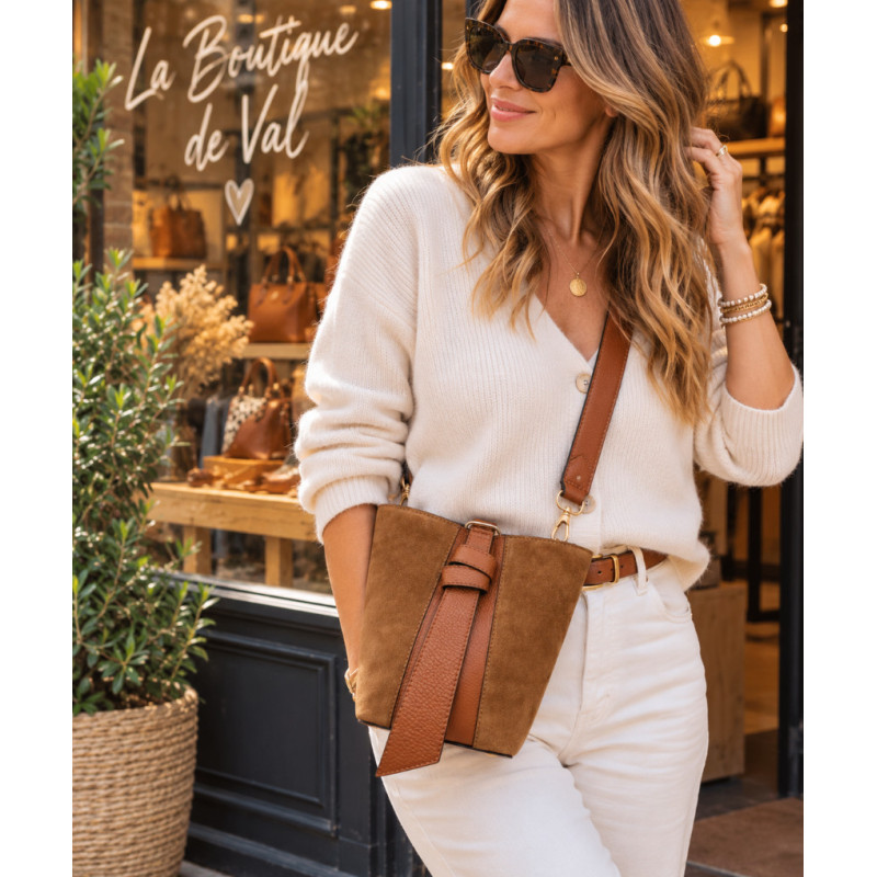 Sac Bandoulière en Daim Femme – Sac à Main en Cuir et Croûte de Cuir
