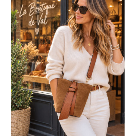 Sac Bandoulière en Daim Femme – Sac à Main en Cuir et Croûte de Cuir