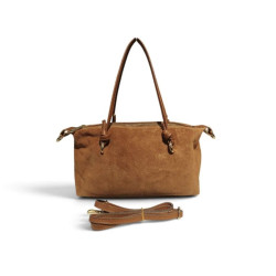 Sac à main cabas femme en 100 % croûte de cuir avec anses et détails dorés