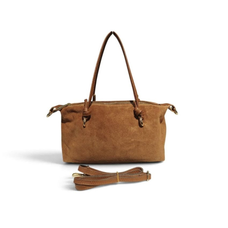 Sac à main cabas femme en 100 % croûte de cuir avec anses et détails dorés