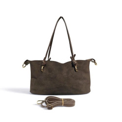 Sac à main cabas femme en 100 % croûte de cuir avec anses et détails dorés