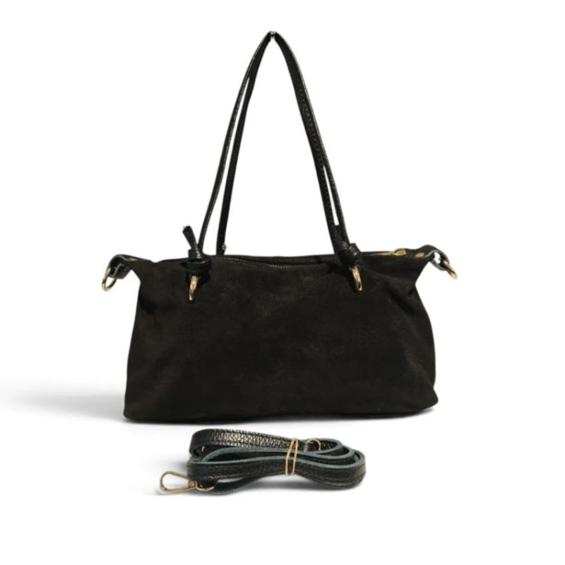 Sac à main cabas femme en 100 % croûte de cuir avec anses et détails dorés