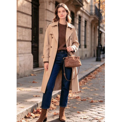 Sac à main cabas femme en 100 % croûte de cuir avec anses et détails dorés