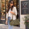 Sac à main cabas femme en 100 % croûte de cuir avec anses et détails dorés