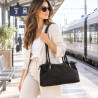 Sac à main cabas femme en 100 % croûte de cuir avec anses et détails dorés