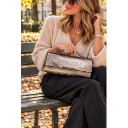 Sac à main en cuir 100% cuir métallisé  – Pochette de soirée élégante