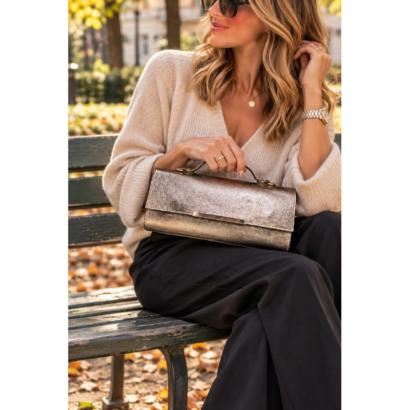 Sac à main en cuir 100% cuir métallisé  – Pochette de soirée élégante