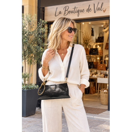 Sac bandoulière en cuir irisé 100% cuir avec anneau doré et bandoulière réglable
