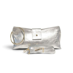 Sac bandoulière en cuir irisé 100% cuir avec anneau doré et bandoulière réglable