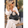 Sac bandoulière femme en cuir grainé avec anses nouées et bandoulière amovible