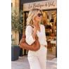 Sac bandoulière femme en cuir grainé avec anses nouées et bandoulière amovible