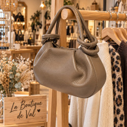 Sac bandoulière femme en cuir grainé avec anses nouées et bandoulière amovible