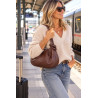Sac bandoulière femme en cuir grainé avec anses nouées et bandoulière amovible