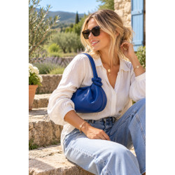 Sac bandoulière femme en cuir grainé avec anses nouées et bandoulière amovible