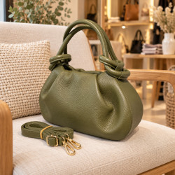 Sac bandoulière femme en cuir grainé avec anses nouées et bandoulière amovible