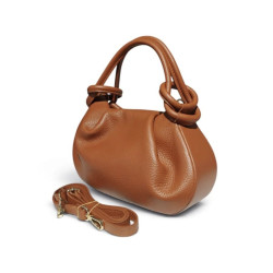 Sac bandoulière femme en cuir grainé avec anses nouées et bandoulière amovible