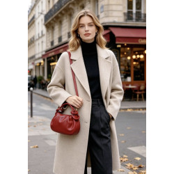 Sac bandoulière femme en cuir grainé avec anses nouées et bandoulière amovible
