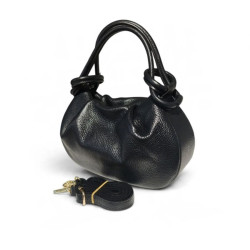 Sac bandoulière femme en cuir grainé avec anses nouées et bandoulière amovible