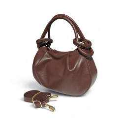 Sac bandoulière femme en cuir grainé avec anses nouées et bandoulière amovible