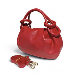 Sac bandoulière femme en cuir grainé avec anses nouées et bandoulière amovible