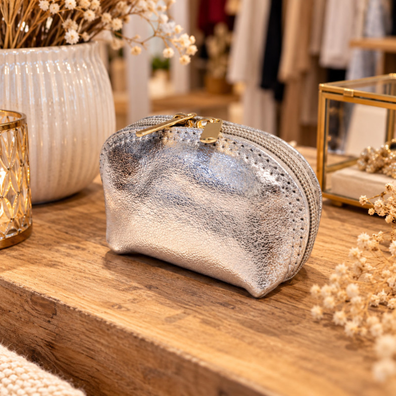 Porte-monnaie femme en cuir irisé 100% cuir avec fermeture zippée