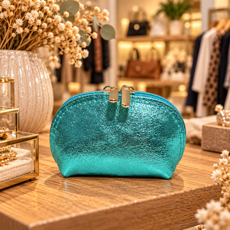 Porte-monnaie femme en cuir irisé 100% cuir avec fermeture zippée